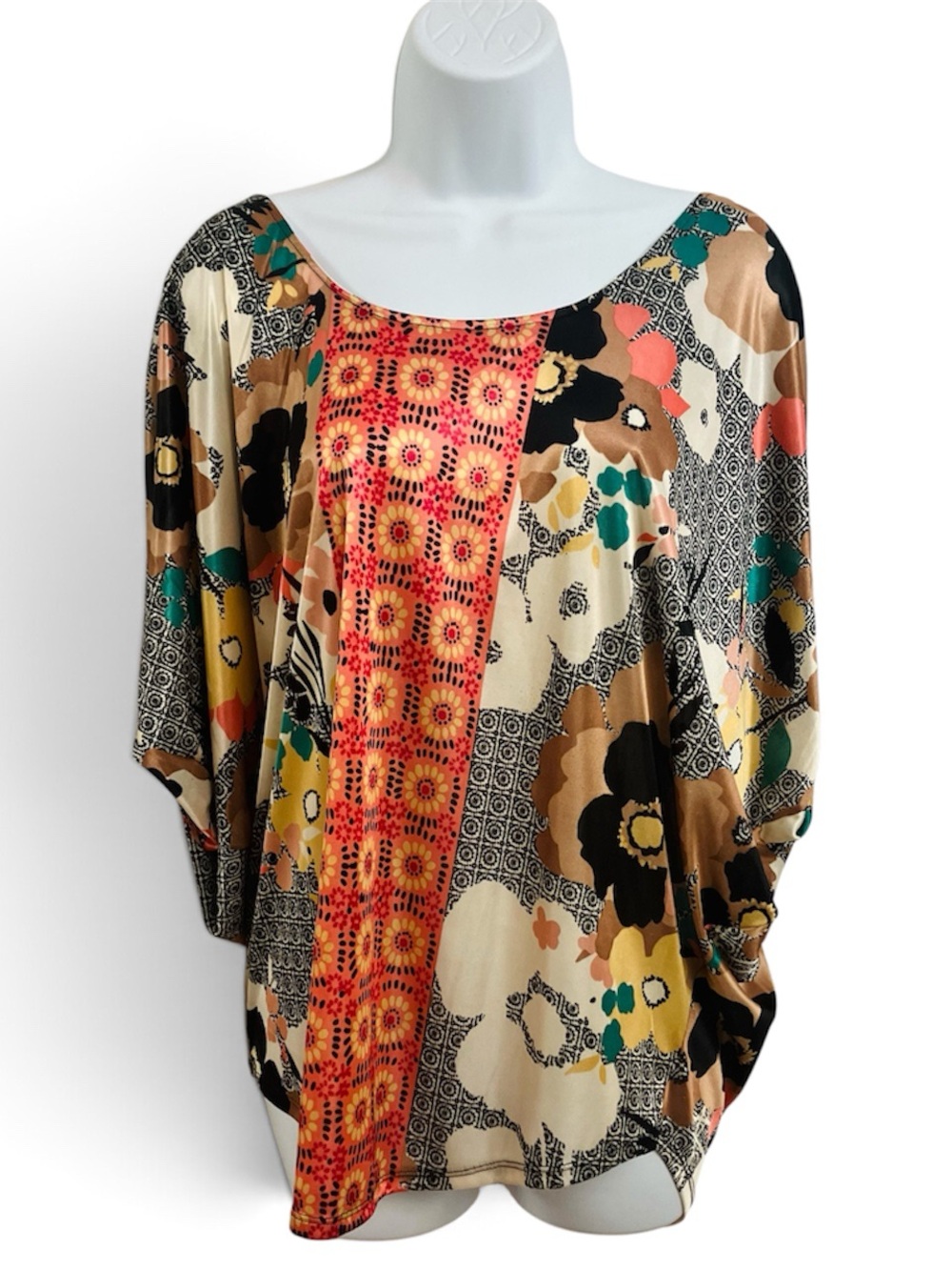 Bisou Bisou Multicolor Floral Patchwork Scoop Neck Tunic